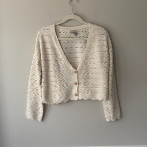 Gypsy Cloud Cream Knit Women's Cardigan Scalloped Edge